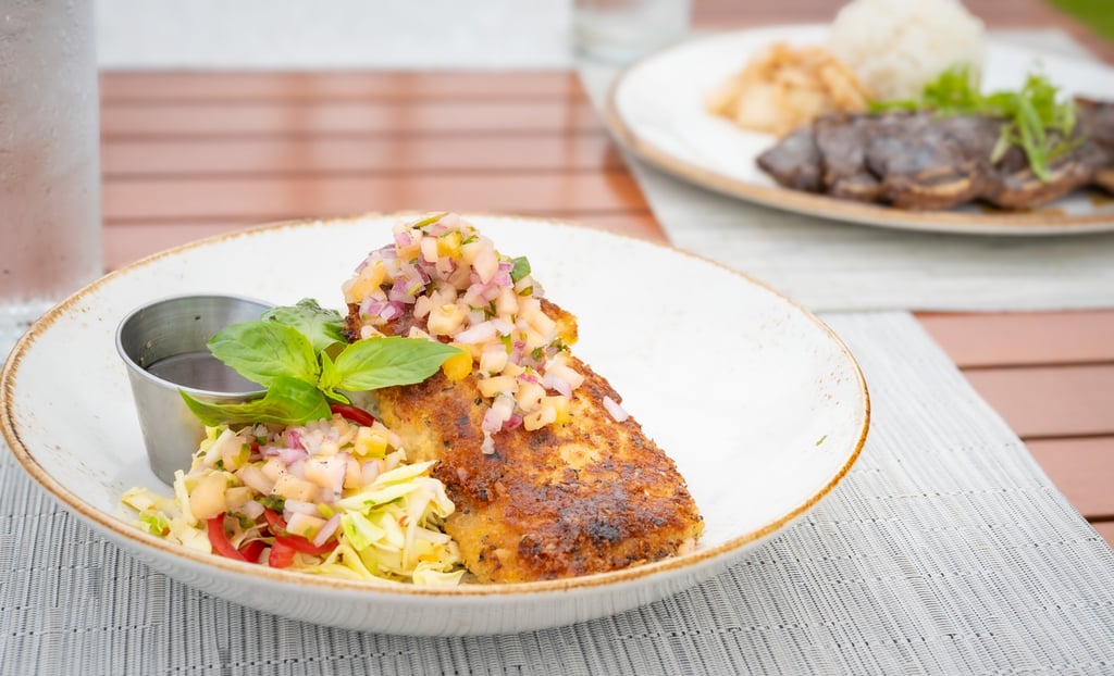 Hualani's Restaurant Timbers Kauai Mac Nut Crusted Local Catch