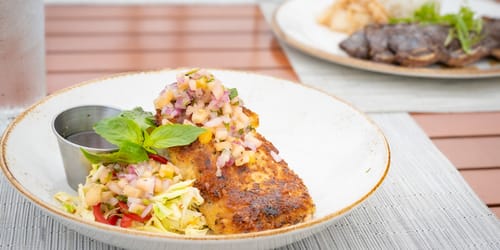 Hualani's Restaurant Timbers Kauai Mac Nut Crusted Local Catch