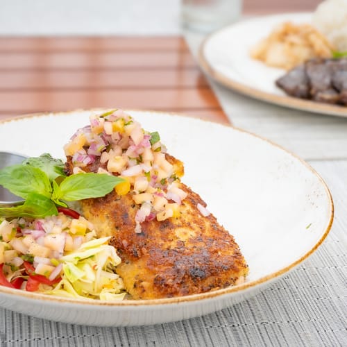 Hualani's Restaurant Timbers Kauai Mac Nut Crusted Local Catch